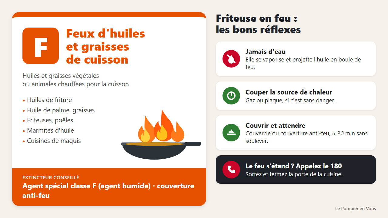 Feu de classe F : comment éteindre un feu d&rsquo;huile ou de friteuse